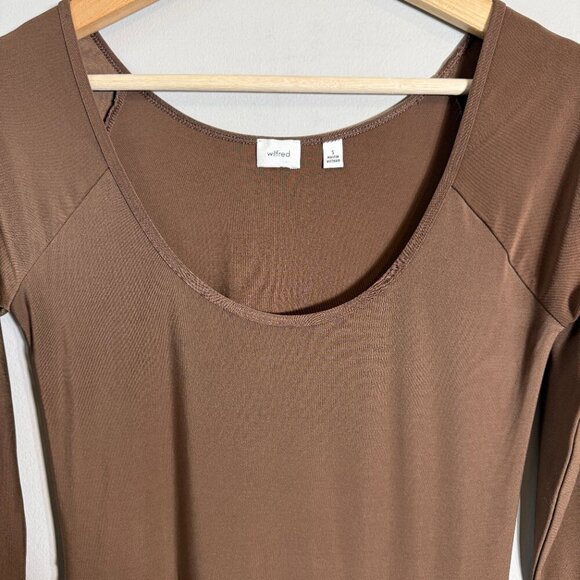 Wilfred Aritzia Nuage Asymmetrical Midi Dress Women's Small Brown Flowy Neutral - Picture 9 of 16